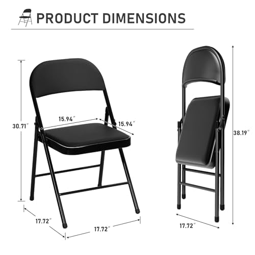 6 Pack Padded Folding Chairs - Heavy-Duty Metal Frame Portable Guest Seating