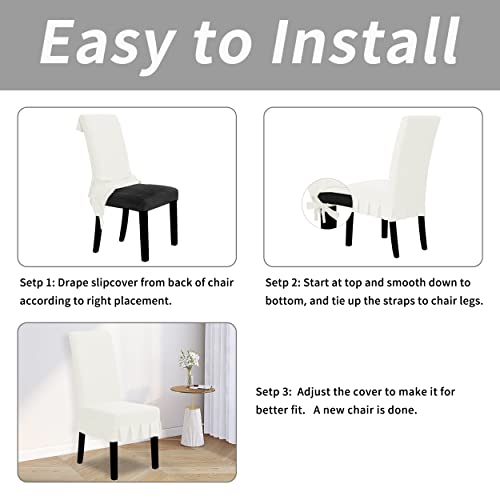 Stretch Dining Chair Covers with Ruffled Skirt - Cream, 2 PCS