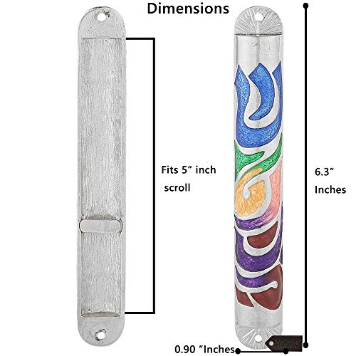 Hand Painted Enamel Mezuzah 6-inch with Hebrew Shin for Door Wall Decor