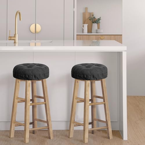Round Bar Stool Covers - Set of 2 Cushioned Seat Covers, 14 Inch, Black