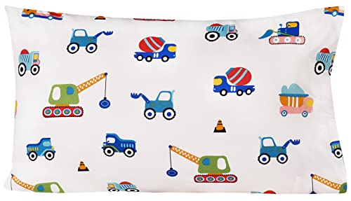Kids Construction Vehicle Twin Sheet Set - 100% Cotton 3-Piece Bedding