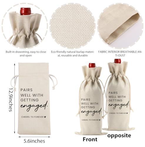 Engagement Wine Bottle Bag - Burlap Drawstring Gift Bag for Couples