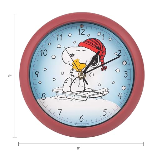 Peanuts Snoopy Christmas Sound Wall Clock with Sled Scene, 8 Inch