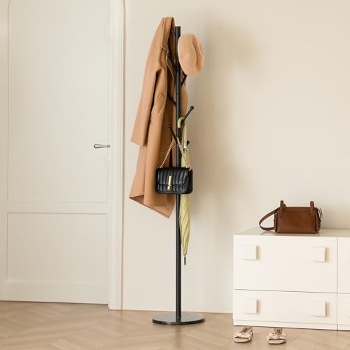 Freestanding Coat Rack with Marble Base, 8-Hook Heavy Duty Coat Tree