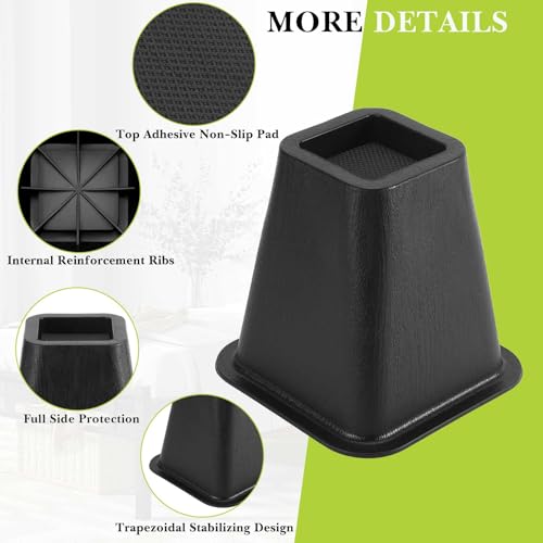 Heavy Duty 6 Inch Furniture Risers - 4 Pack Non-Slip Bed Lifts, Black