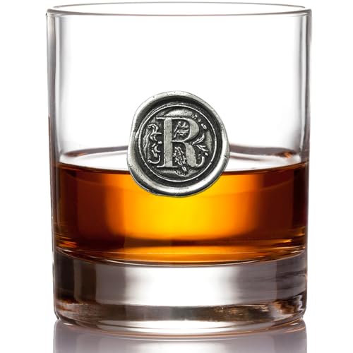 Personalized 11oz Whiskey Rocks Glass with Monogram Initial R - Handmade Sheffield Gift