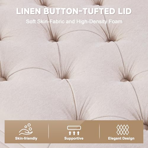 50-Inch Tufted Storage Ottoman Bench with Faux Leather Upholstery