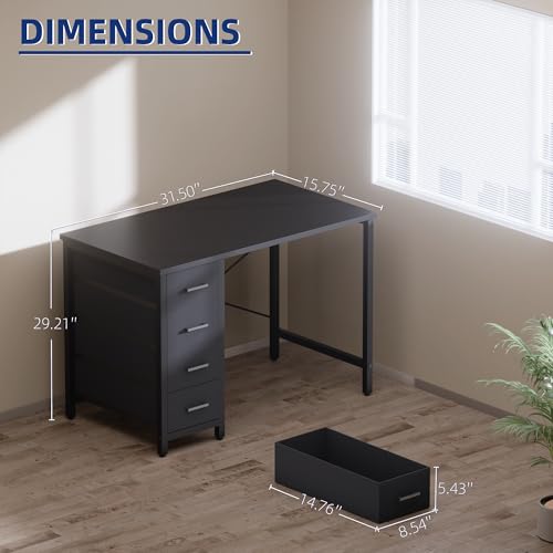 32-Inch Small Computer Desk with 4 Drawers, Modern Home Office Writing Desk