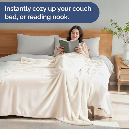 CGK Unlimited Ultra Soft Fleece Throw Blanket - All-Season Cream Cozy Bedding