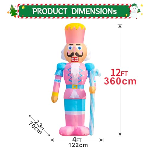 DomKom 12ft Pink Christmas Inflatable Nutcracker Soldier with Candy Cane LED Lights
