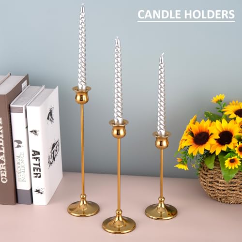 Pusenlan Tall Gold Taper Candle Holders Set of 6 | Vintage Metal Candelabra for Holidays & Weddings
