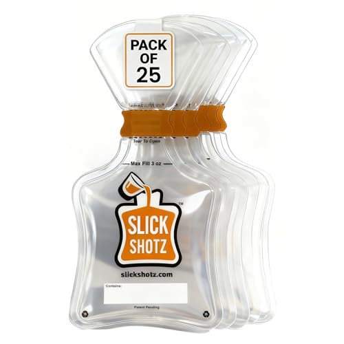 Slick Shotz 25 Pack Heat Sealed Plastic Liquor Flasks – 3oz BPA-Free Reusable Travel Pouches (No Heat Sealer Included)