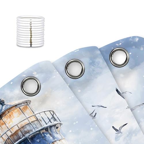 Winter Lighthouse Shower Curtain 70x70 in - White with Hooks | Jipusai