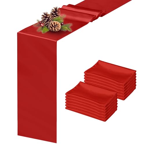 COSINIA Red Satin Table Runner, 12 x 108 Inch, 12-Pack, Reusable Seamless Design