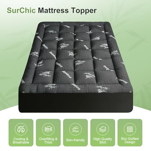 Queen Size Bamboo Mattress Topper - Soft Cooling Pillow Top Pad