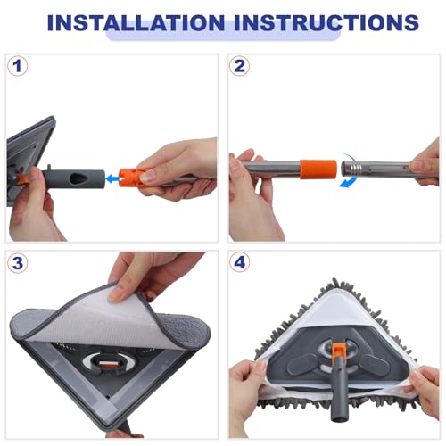 Wall & Ceiling Cleaning Mop with 79" Long Handle, Squeegee & 6 Pads