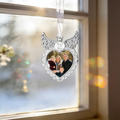 Unicadecor Casa Silver Angel Wing Heart Memorial Frame 2.5x2.5 Keepsake