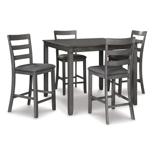 5-Piece Square Counter Height Dining Set for 4, Charcoal Gray