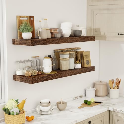 48-Inch Floating Shelves, 12-Inch Deep Wall-Mounted Rustic Wood Shelving