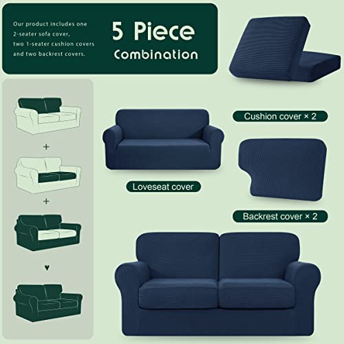Stretch Loveseat Covers Set for 2 Cushion Sofas - Dark Blue