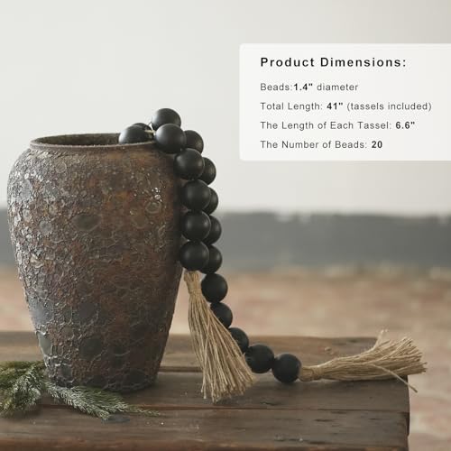 Extra Large Wooden Bead Garland - 41 Inch Farmhouse Decor with Tassels