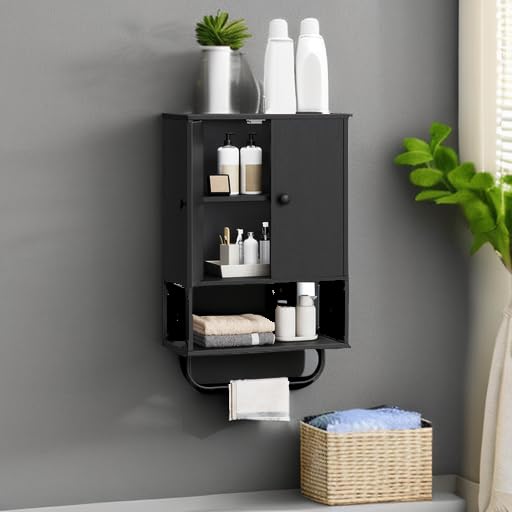Wall-Mounted Bathroom Medicine Cabinet with Towel Rack and Adjustable Shelves