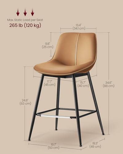Counter Height Bar Stools with Back - Set of 2, Caramel Brown