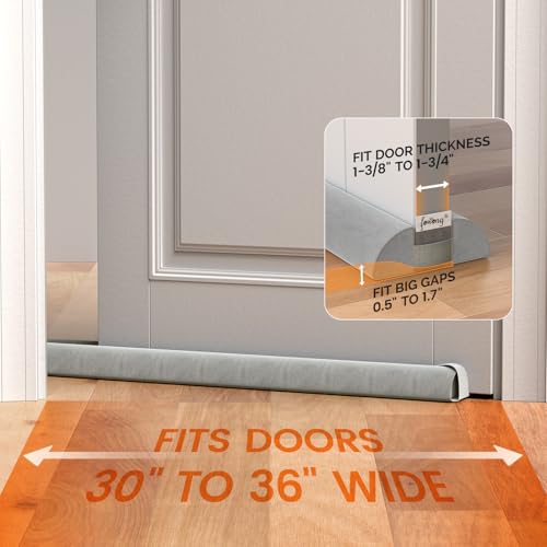 Adjustable Under Door Draft Stopper 30-36 Inch - Triangle Gap Seal, Grey
