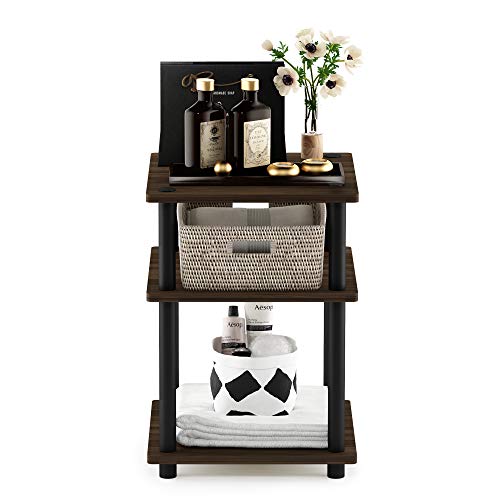 Furinno TURN-N-TUBE Side Table, 3-Tier End Table, Open Shelves Nightstand, Night Stand, Bedside Table, Easy Assembly, for Living Room, Bedroom, Columbia Walnut