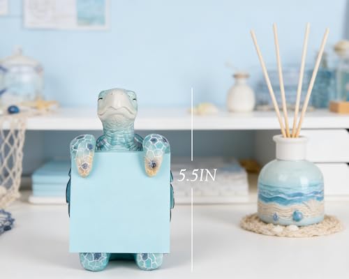 Sea Turtle Sticky Note Dispenser, Blue Resin Desk Decor with 100 Sheets