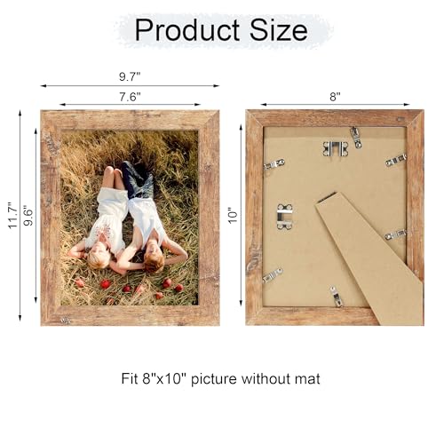 8x10 Rustic Wood Picture Frame with HD Tempered Glass for Wall or Tabletop