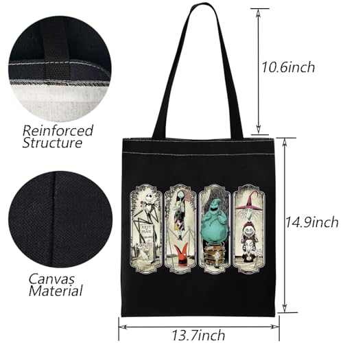 Horror Movie Fans Gift Tote Bag Jack and Sally Spooky Season Zero Inspired Shopping Bag