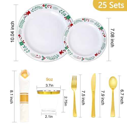 Sylans 175pcs Christmas Plates Disposable Dinnerware Set for 25 Guests Xmas04