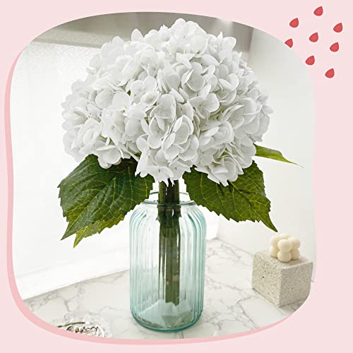 21-Inch Real Touch White Artificial Hydrangea Flowers with Stems, 5 Pack