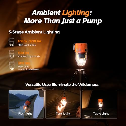 Portable Electric Air Pump for Inflatables with Camping Light, 5kPa