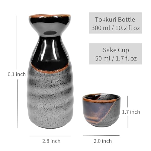 Japanese Sake Set Ceramic 5-Piece Black Kuro Oribe Gifu Japan