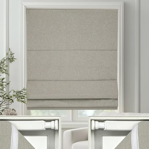 Cordless No-Drill Roman Shades - Blackout Window Blinds, 35" x 64", Beige
