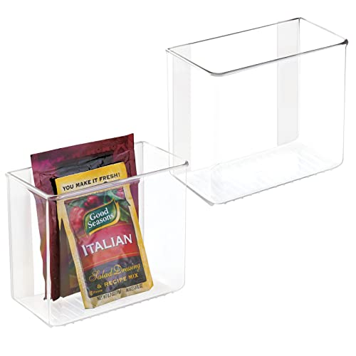 mDesign Plastic Adhesive Mount Storage Organizer Container for Kitchen or Pantry Wall Organization - Space Saving Holder for Sandwich Bags, Foil - 6" Wide - Poppon Collection - 2 Pack - Clear