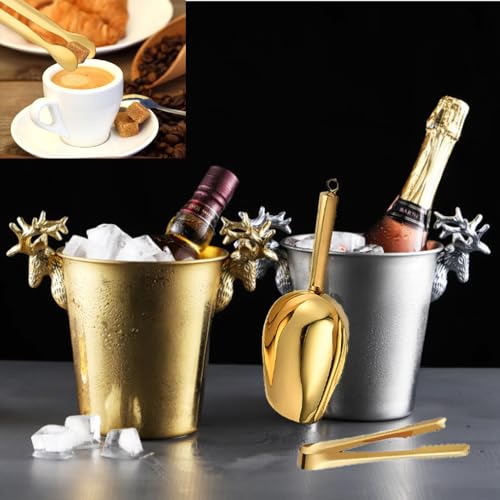 REJZZDKOE Gold Stainless Steel Ice Scoop & Tongs Set for Bar & Buffet
