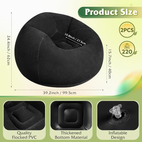 2-Piece Inflatable Bean Bag Set - Portable Indoor & Outdoor Seating