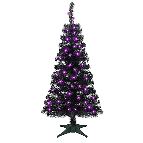 4FT Lighted Black Halloween Tree with 70 Purple LED Lights & Timer