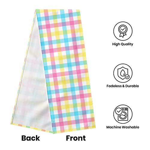 Buffalo Plaid Table Runner 13 x 72 in Linen Look, FJPT Easter Blue Pink Yellow