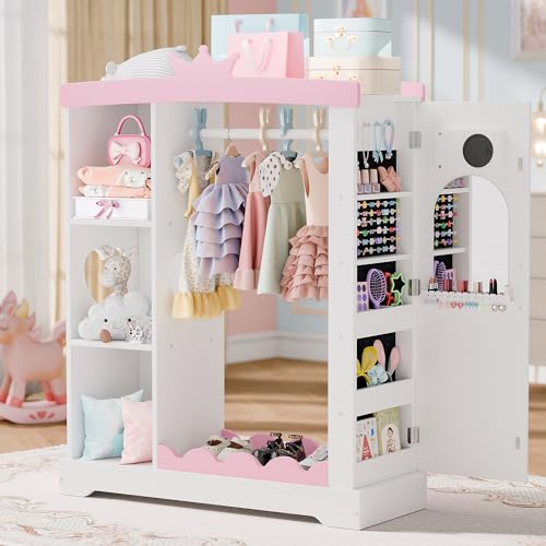 Kids Dress-Up Wardrobe with Jewelry Cabinet, Hanging Rack and Mirror