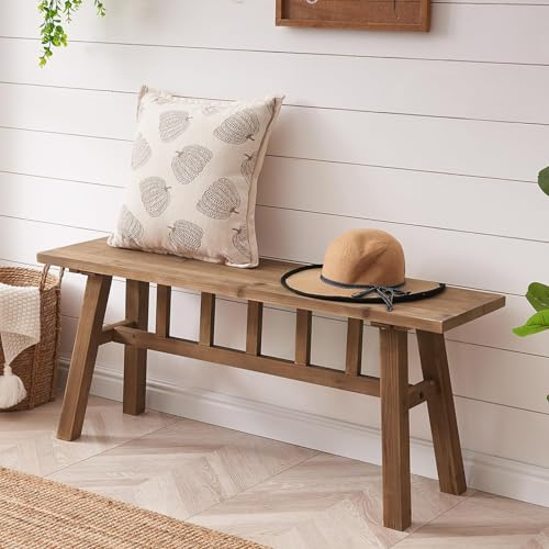 43-Inch Solid Wood Farmhouse Bench, Rustic Entryway or Dining Seat