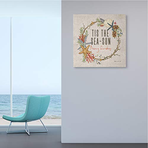 Unframed 30x30 Inch Nautical Christmas Wreath Canvas Wall Art - 'Tis the Sea-Sun