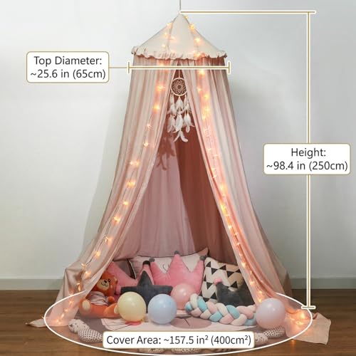 Large Princess Bed Canopy for Girls, Ruffled Edge Play Tent for Bedroom