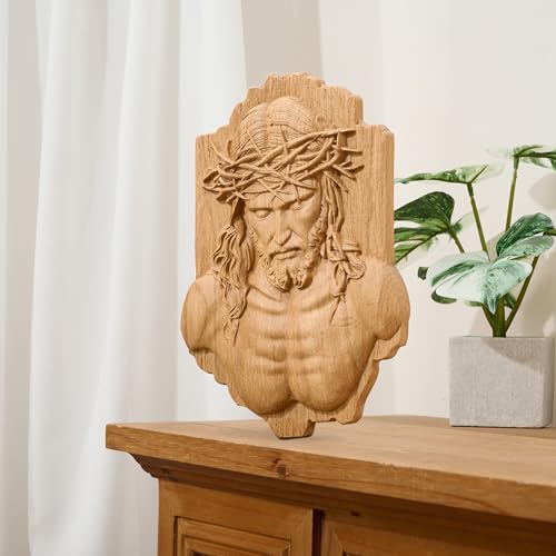 Wooden Jesus Wall Decor Handmade Cross Wall Art 9.8" x 7" Beechwood