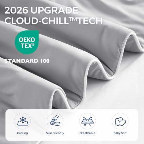 EASELAND Cooling Comforter Queen Grey 90x90 Inches - Upgraded Double-Sided Q-Max 0.45+