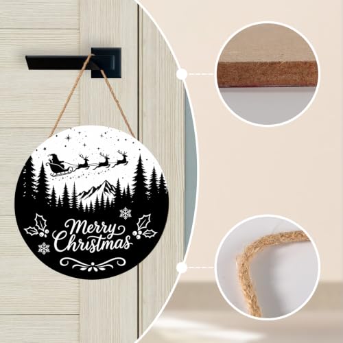 Winter-Merry Christmas Black 12x12 Inch Wooden Door Sign with Snowflakes & Trees
