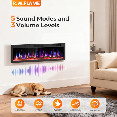 60-Inch Recessed and Wall-Mounted Smart Electric Fireplace with App and Voice Control